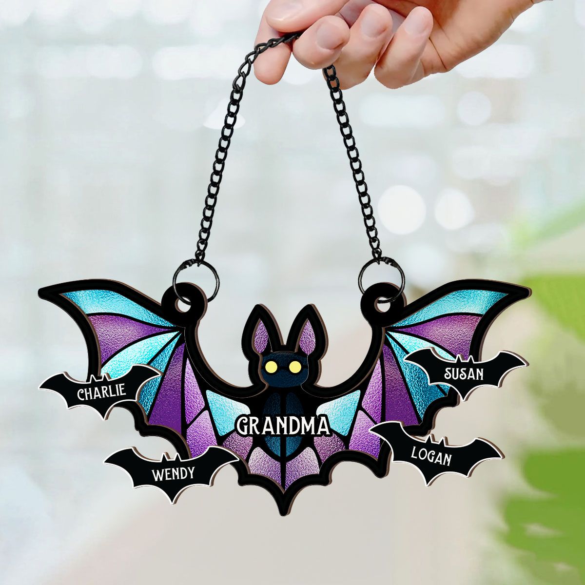 Grandma Spooky Bat Personalized Window Hanging Suncatcher Ornament, Halloween Decor  ORHA2208