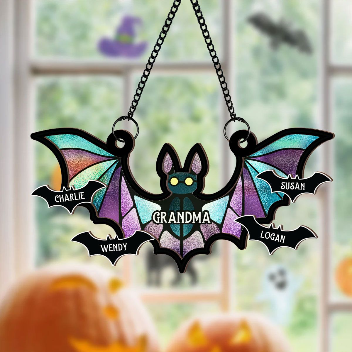 Grandma Spooky Bat Personalized Window Hanging Suncatcher Ornament, Halloween Decor  ORHA2208