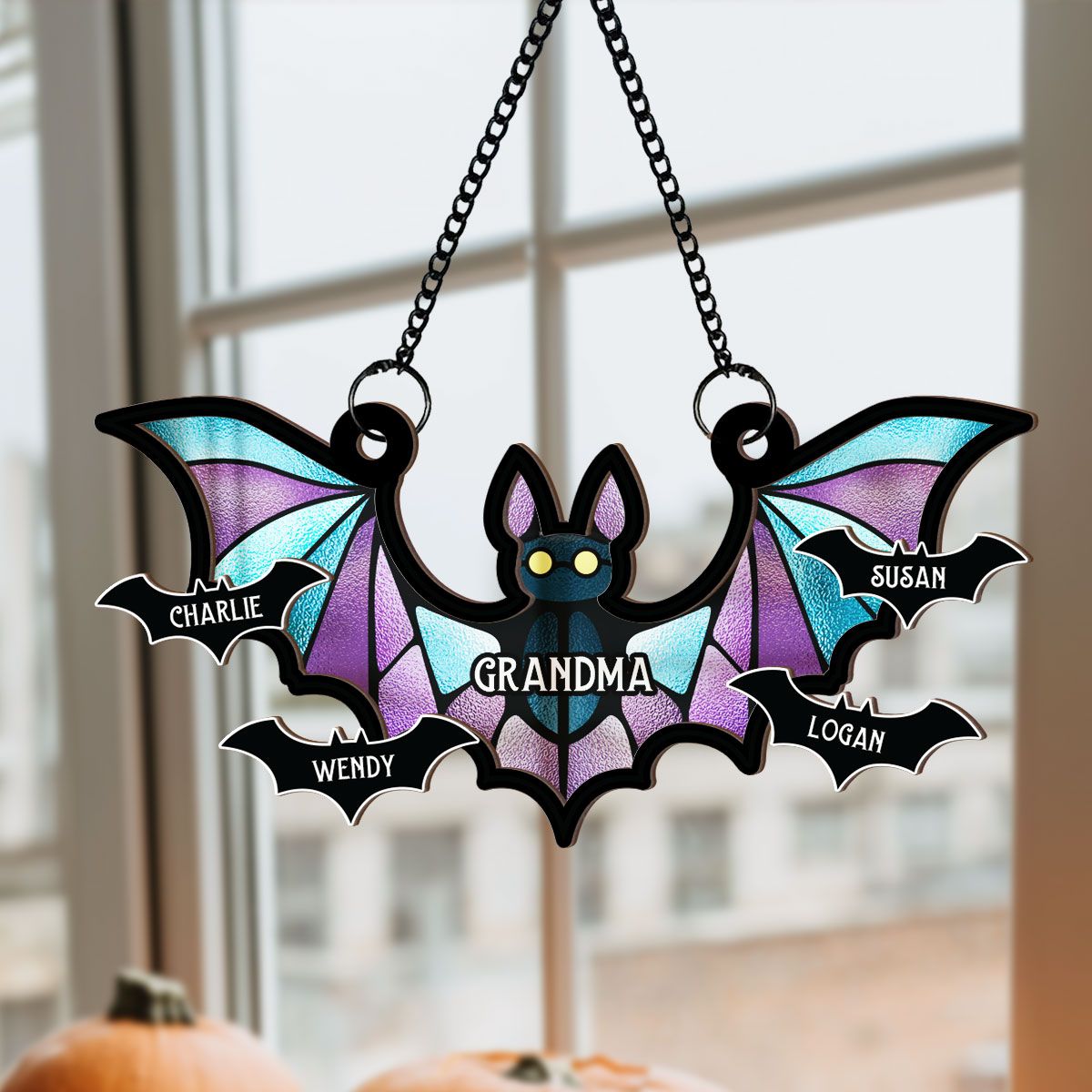 Grandma Spooky Bat Personalized Window Hanging Suncatcher Ornament, Halloween Decor  ORHA2208