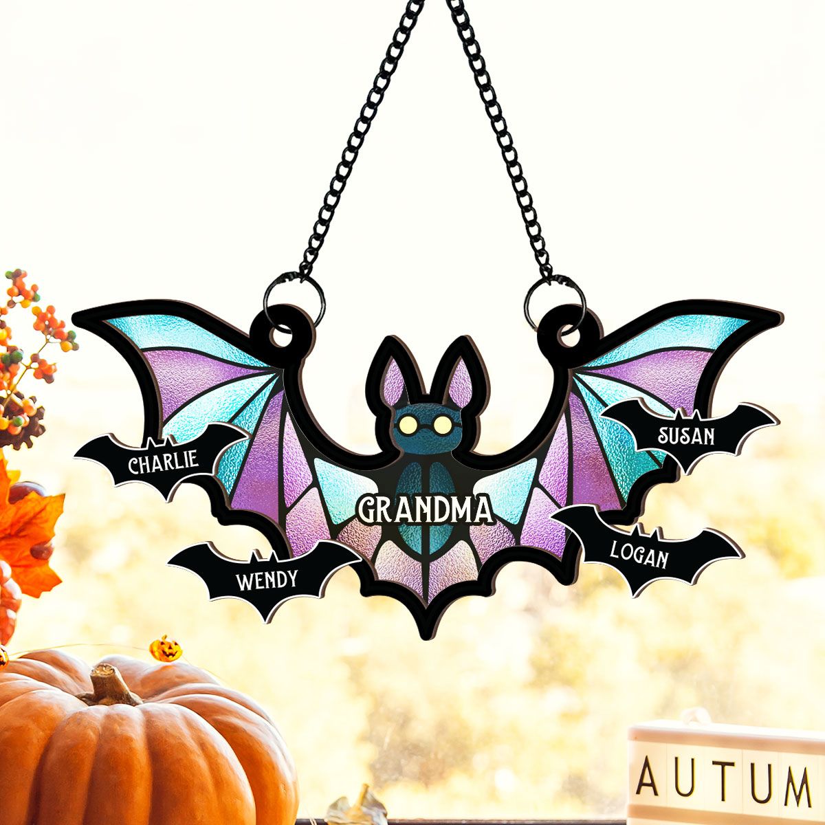 Grandma Spooky Bat Personalized Window Hanging Suncatcher Ornament, Halloween Decor  ORHA2208
