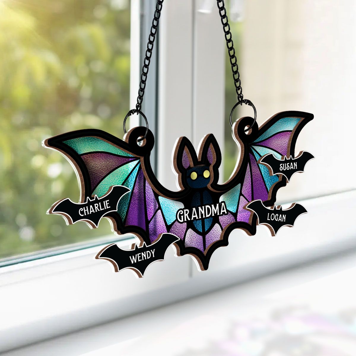 Grandma Spooky Bat Personalized Window Hanging Suncatcher Ornament, Halloween Decor  ORHA2208