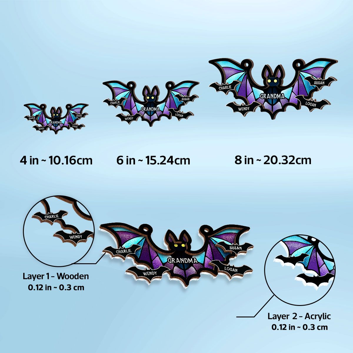 Grandma Spooky Bat Personalized Window Hanging Suncatcher Ornament, Halloween Decor  ORHA2208