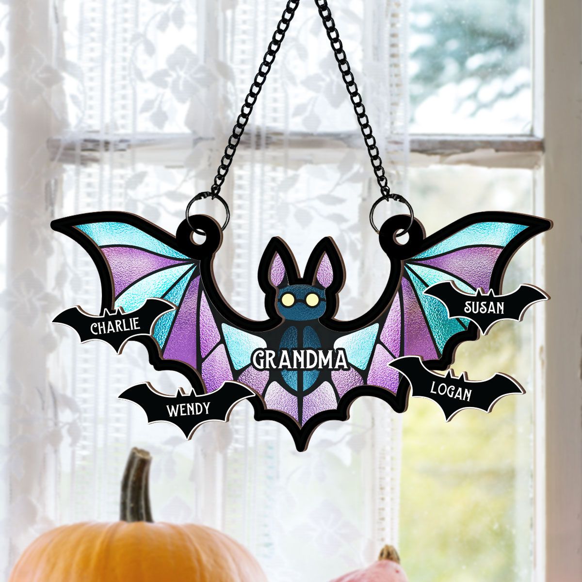 Grandma Spooky Bat Personalized Window Hanging Suncatcher Ornament, Halloween Decor  ORHA2208