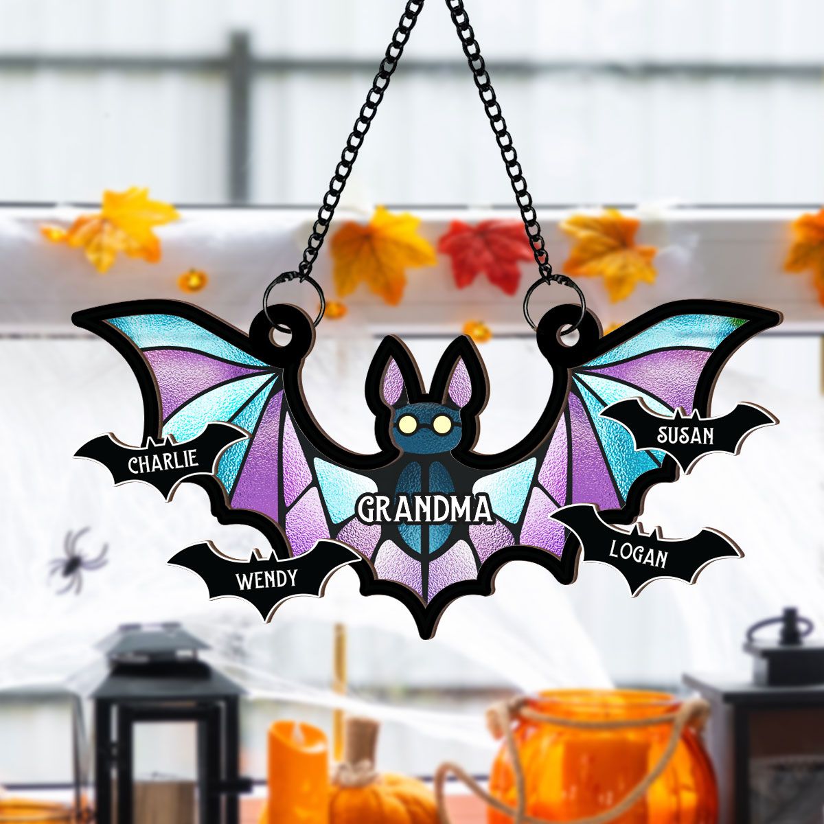 Grandma Spooky Bat Personalized Window Hanging Suncatcher Ornament, Halloween Decor  ORHA2208