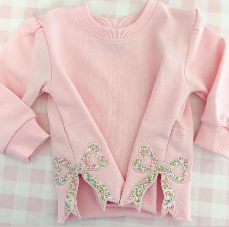 Grandmillennial Side Bow Girls Embroidered Sweatshirts ESIBOW
