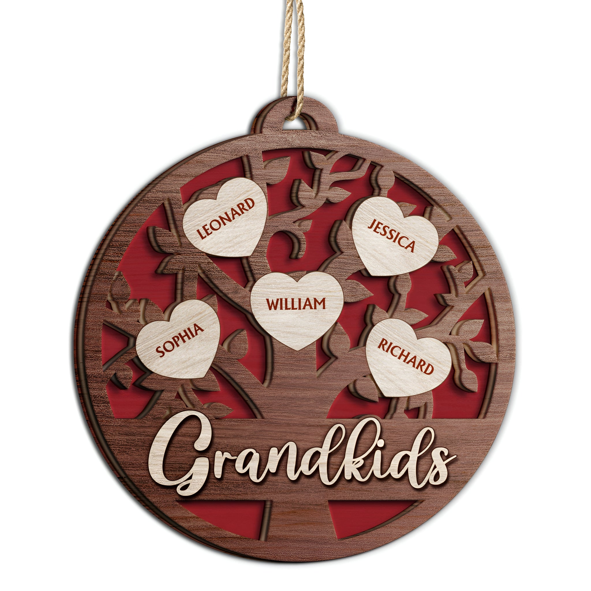 Grandkids Family Tree - Christmas Gifts For Grandparents, Grandkids, Family - Personalized 2-Layered Wooden Ornament ORN0310
