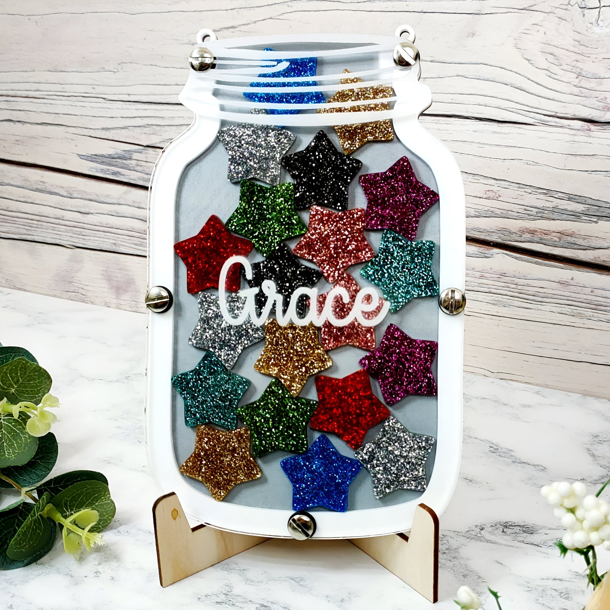 Grey and White Multi-coloured Glitter Reward Jar rejar