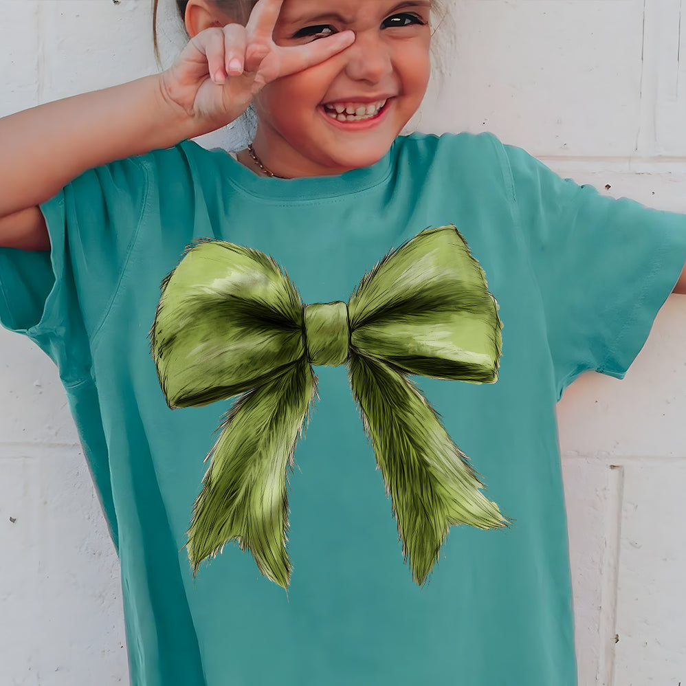 Grinchmas Coquette Bow T-shirt, Green Fur T-shirt, Christmas Season T-shirt, Green guy T-shirt, Christmas T-shirt