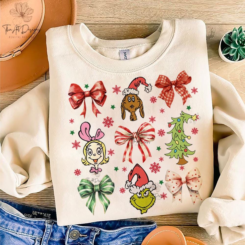 Grinmas Coquette Bow PNG, Green Fur png, Christmas Season Png, Green guy PNG, Coquette Christmas png, Retro Christmas Shirt PNG SCU