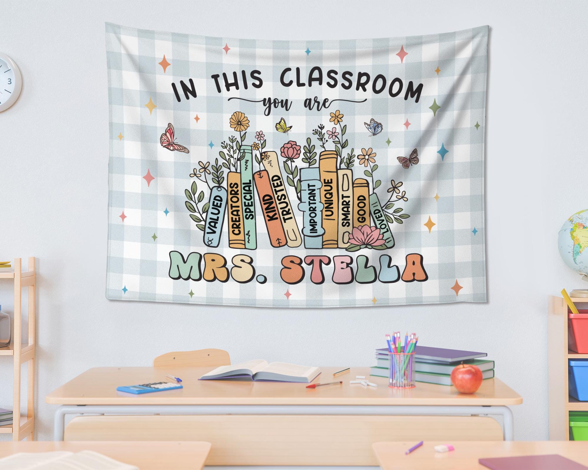 Groovy Classroom Tapestry, Classroom Decor, Custom Teacher Name Banner, Custom Classroom Tapestry, Teacher Gifts, Back To School Gift TAPES1