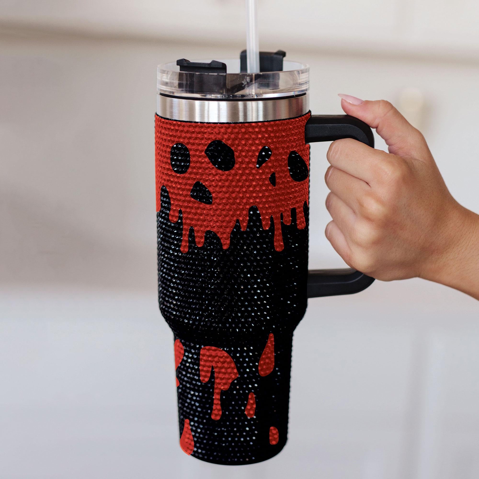 Halloween Bloody Drip Rhinestone Tumbler 40oz, Horror Bling Ghost 40oz Cup with Lid and Straw, Blood Drip Halloween Glitter Tumbler 40oz TUM2708