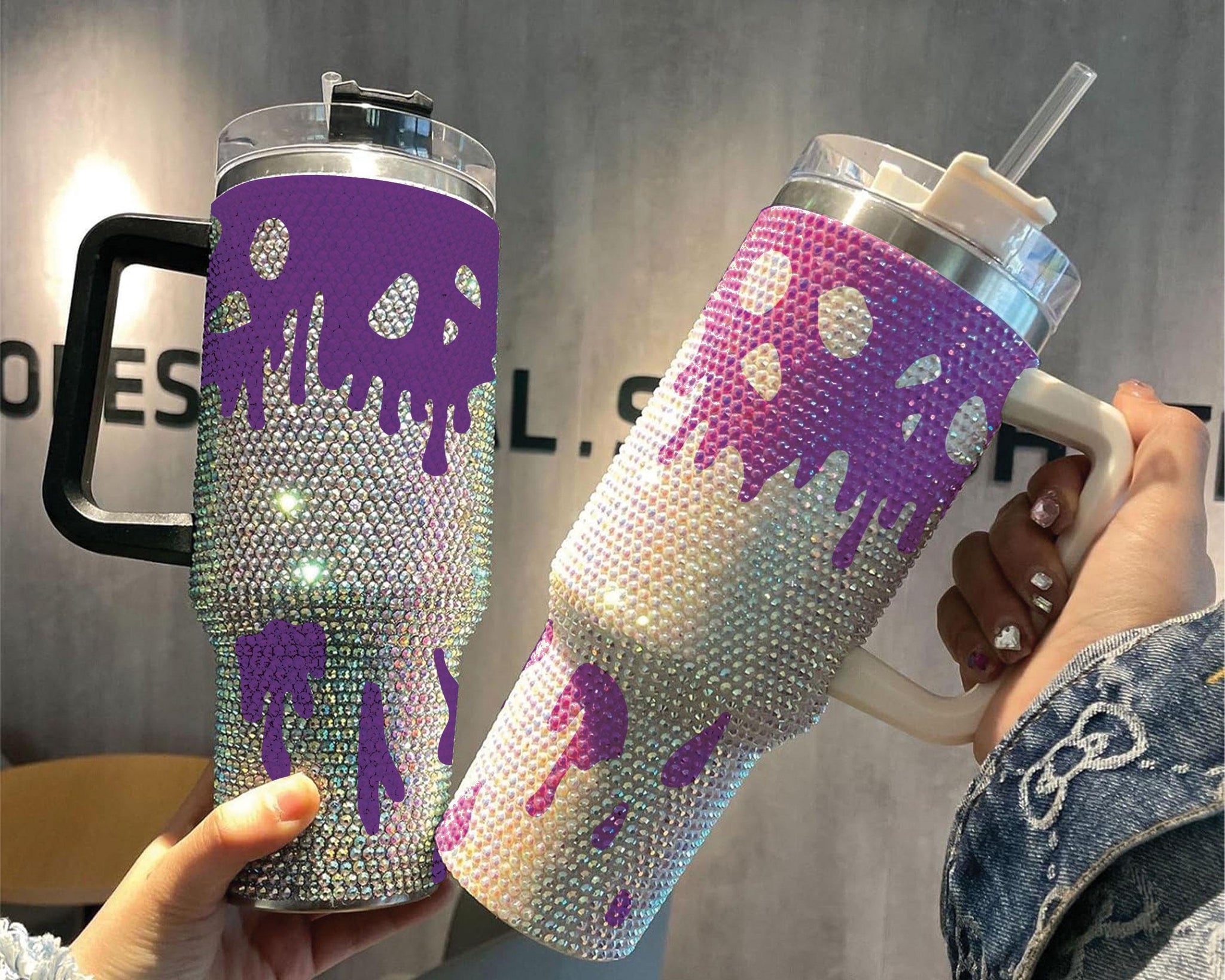 Halloween Bloody Drip Rhinestone Tumbler 40oz, Horror Bling Ghost 40oz Cup with Lid and Straw, Blood Drip Halloween Glitter Tumbler 40oz TUM2708