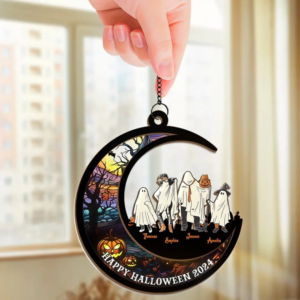 Halloween Brings Us Together For Fun And Laughter - Family Personalized Window Hanging Suncatcher - Halloween Gift For Family Members  ORHA2208