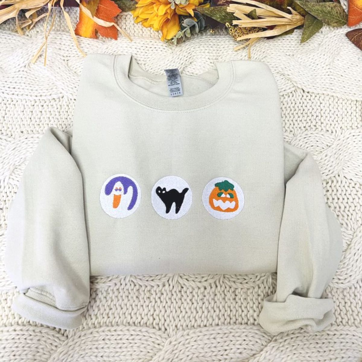 Halloween Cookies Boo Sweatshirt with Embroidered Spooky Season Ghost Pumpkin Crewneck or Hoodie EMHA2608