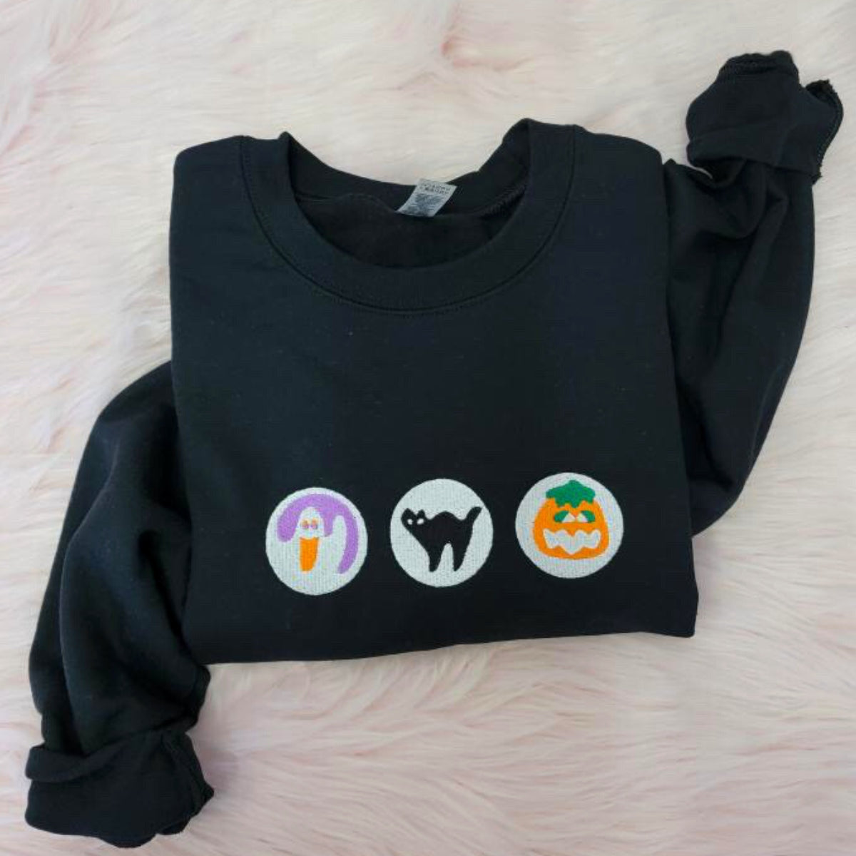 Halloween Cookies Boo Sweatshirt with Embroidered Spooky Season Ghost Pumpkin Crewneck or Hoodie EMHA2608