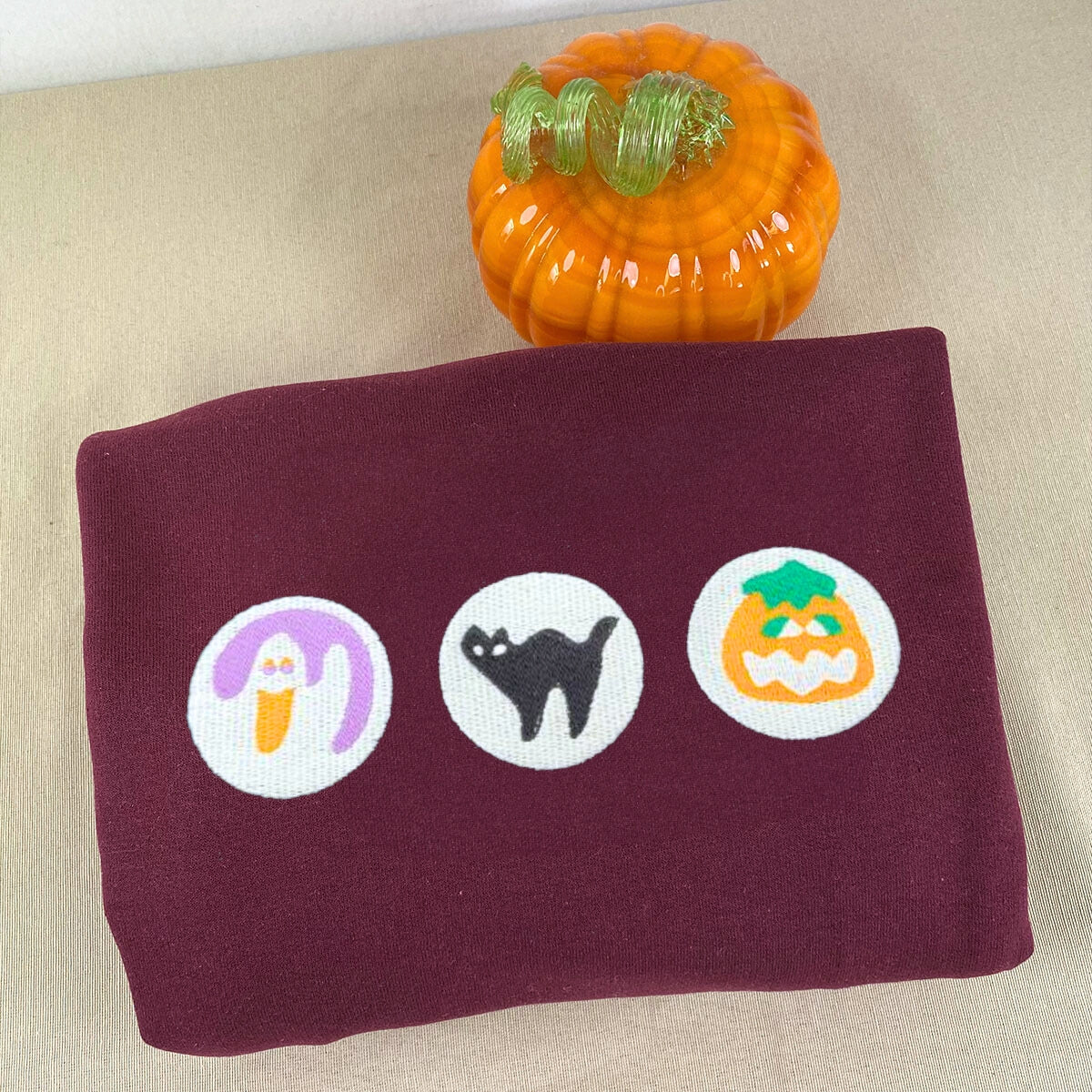 Halloween Cookies Boo Sweatshirt with Embroidered Spooky Season Ghost Pumpkin Crewneck or Hoodie EMHA2608