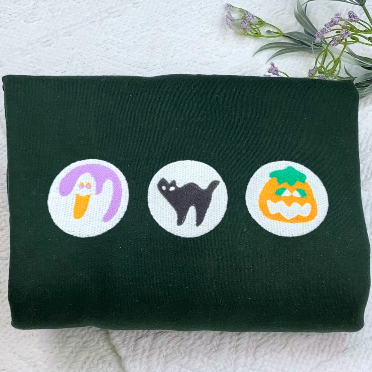 Halloween Cookies Boo Sweatshirt with Embroidered Spooky Season Ghost Pumpkin Crewneck or Hoodie EMHA2608