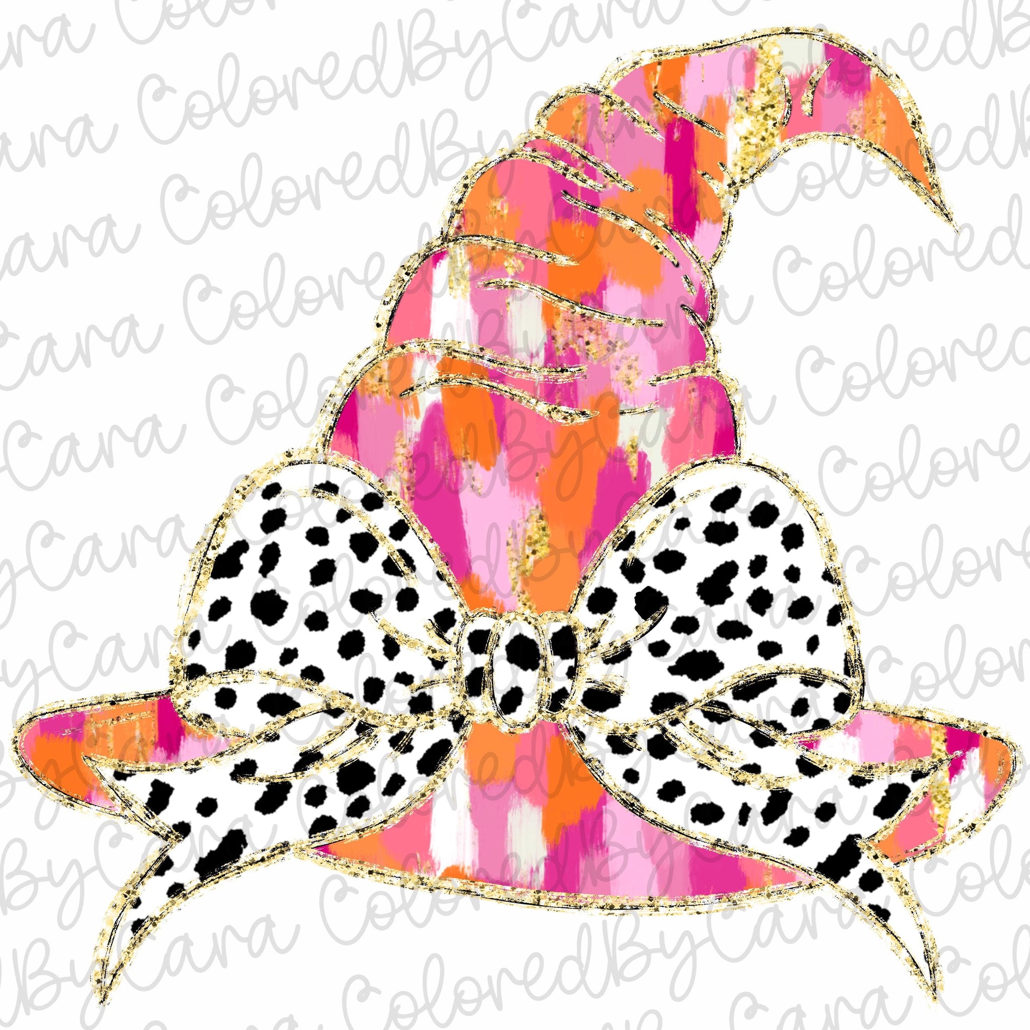 Halloween Coquette gold glitter witch hat png girls halloween design dtf Halloween girls fall png kids fall design bow acrylic brushstroke 1 SCU