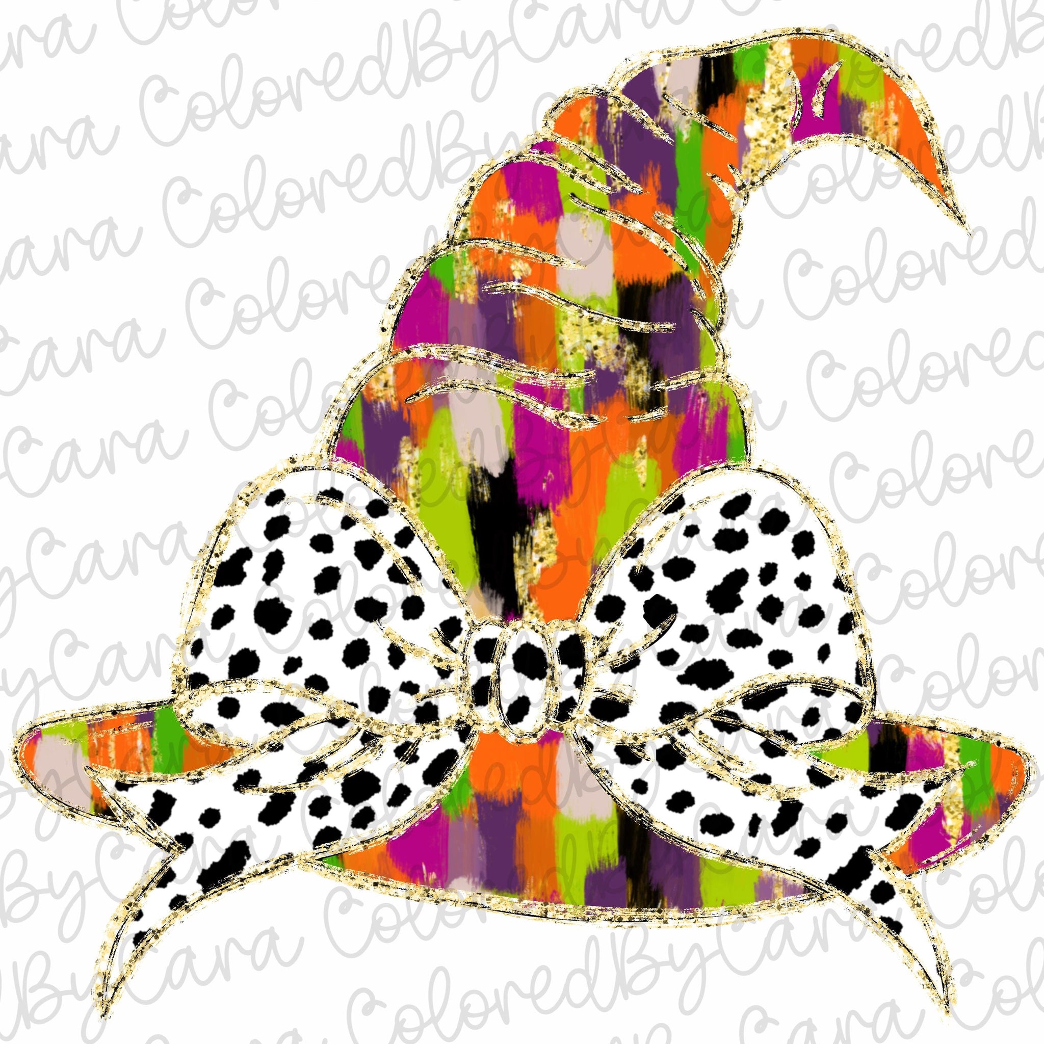 Halloween Coquette gold glitter witch hat png girls halloween design dtf Halloween girls fall png kids fall design bow acrylic brushstroke SCU