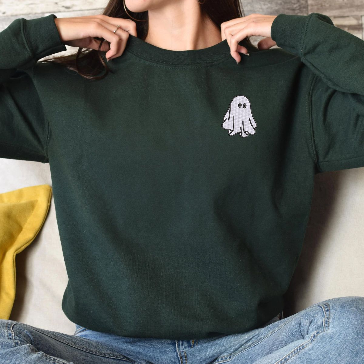 Halloween Couples Ghost Crewneck Embroidered Sweatshirt or Hoodie for Women Men EMHA2608