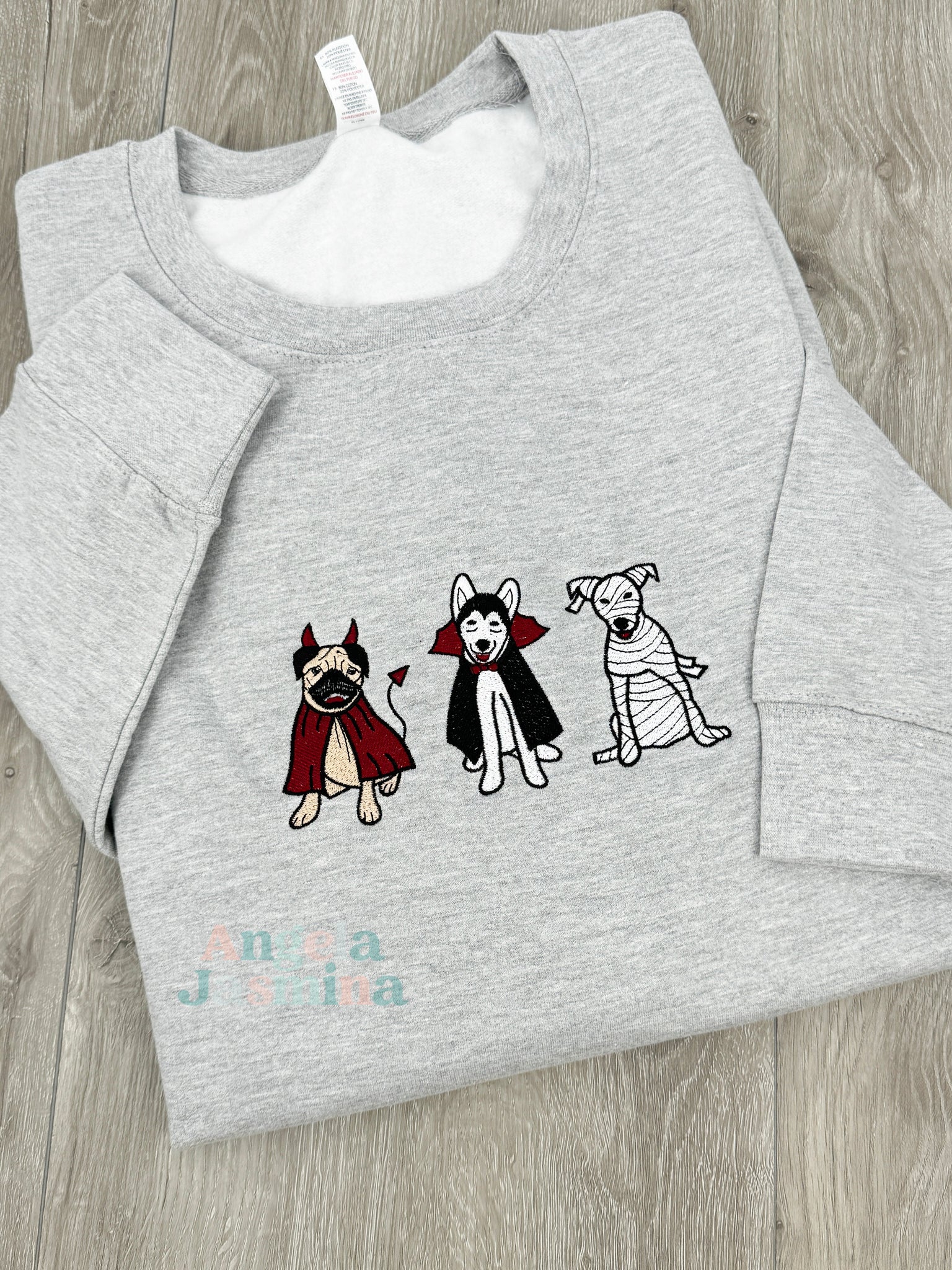 Halloween Dogs Grey Embroidered Sweatshirt EMHA2808
