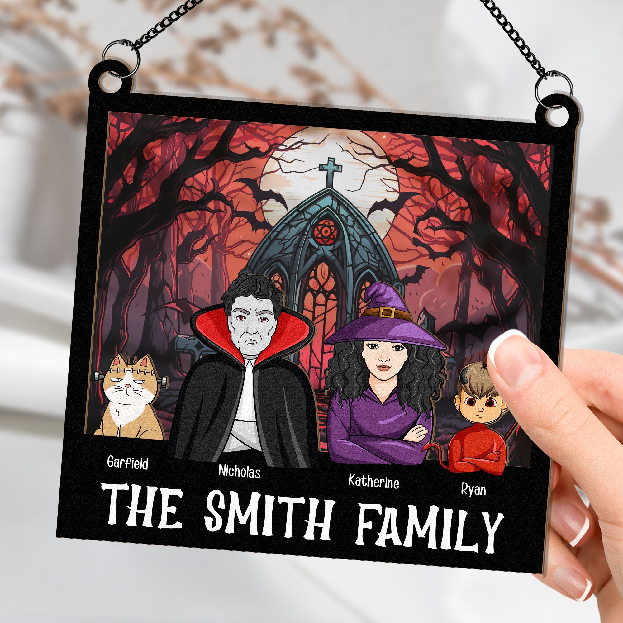 Halloween Family Monster Characters - Personalized Window Hanging Suncatcher Ornament  ORHA2208