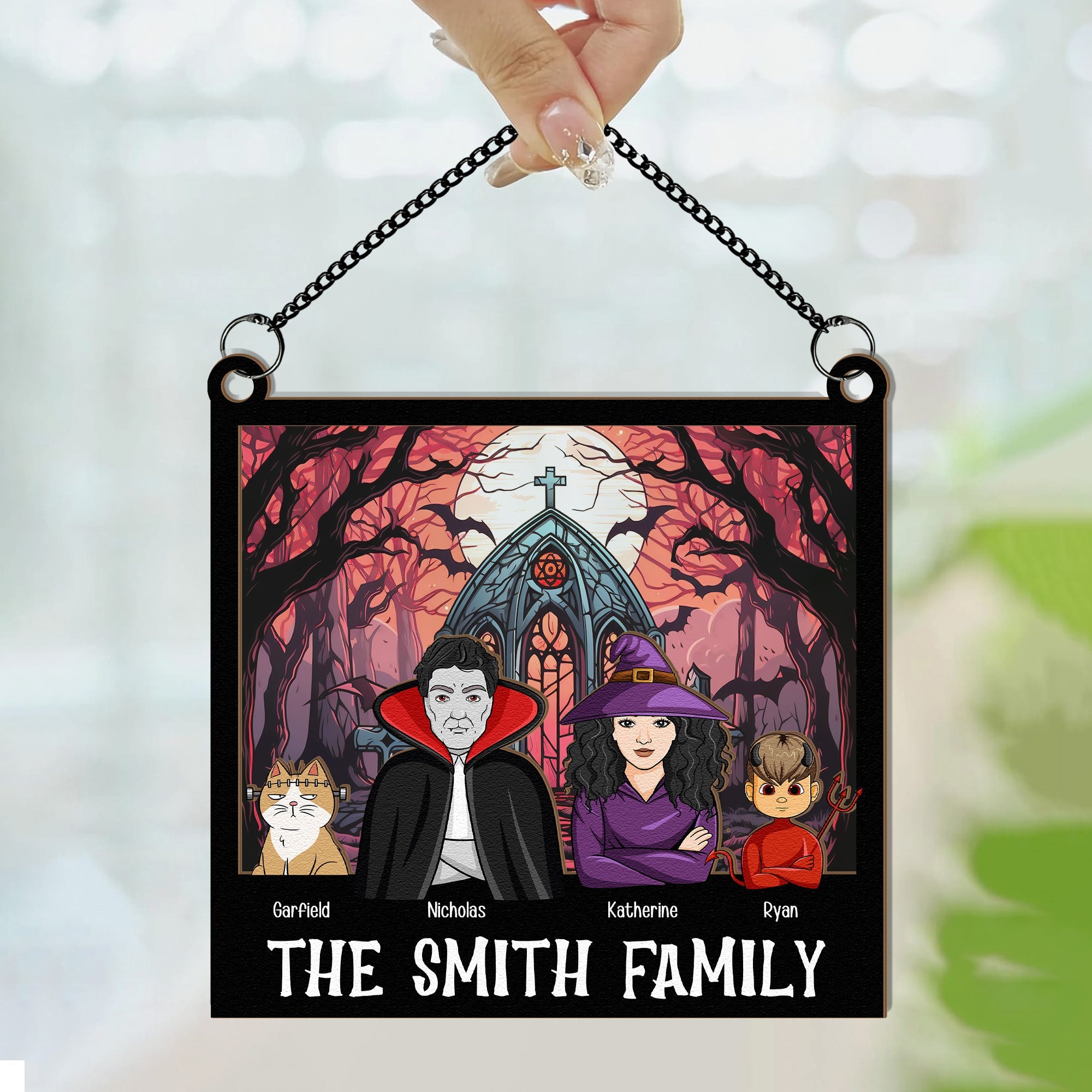 Halloween Family Monster Characters - Personalized Window Hanging Suncatcher Ornament  ORHA2208
