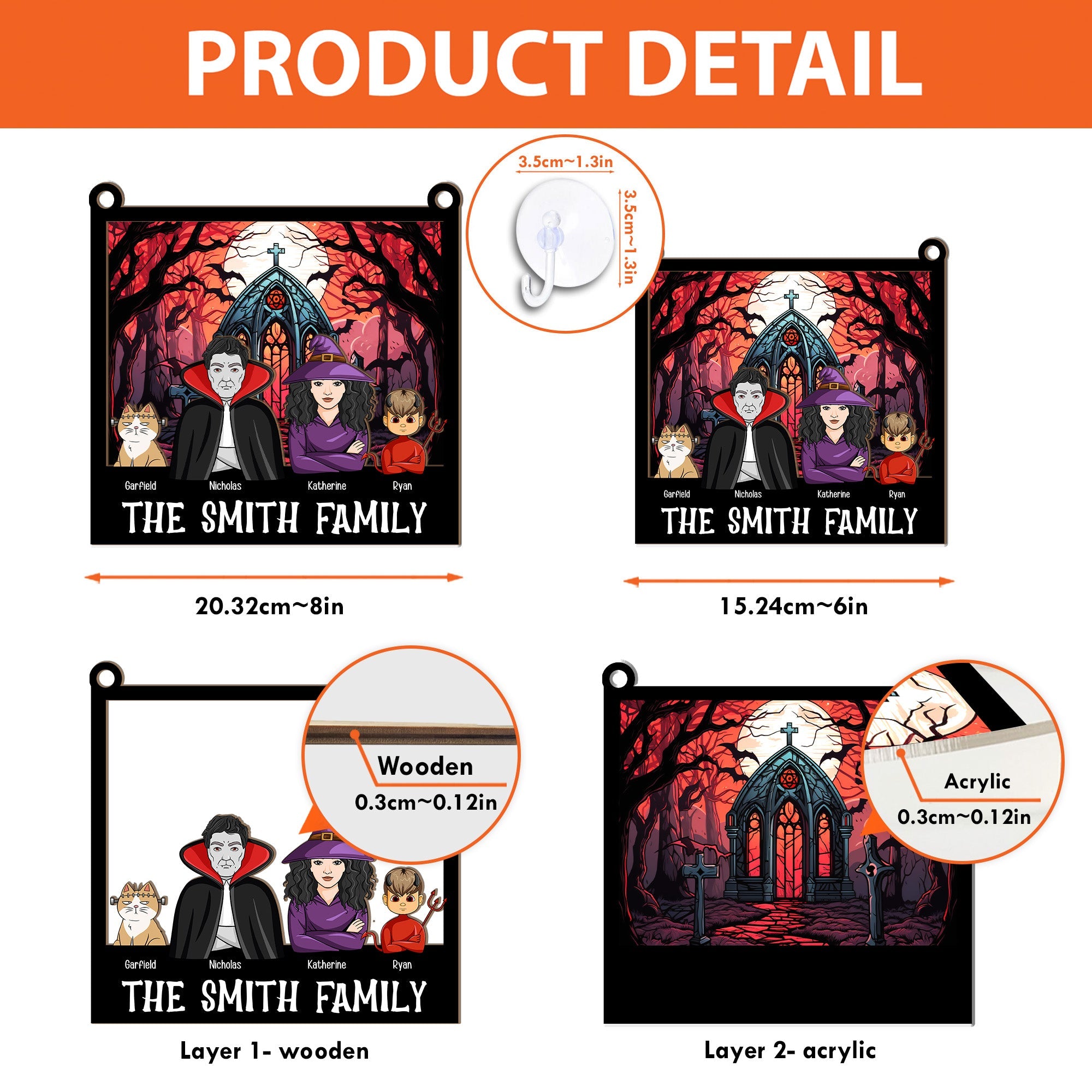 Halloween Family Monster Characters - Personalized Window Hanging Suncatcher Ornament  ORHA2208