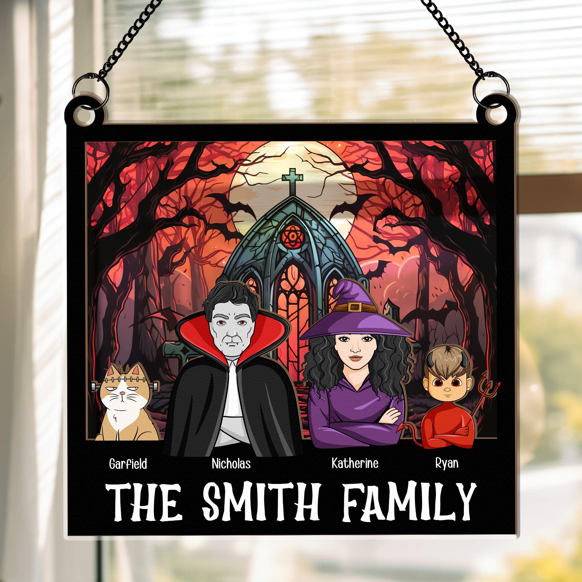 Halloween Family Monster Characters - Personalized Window Hanging Suncatcher Ornament  ORHA2208