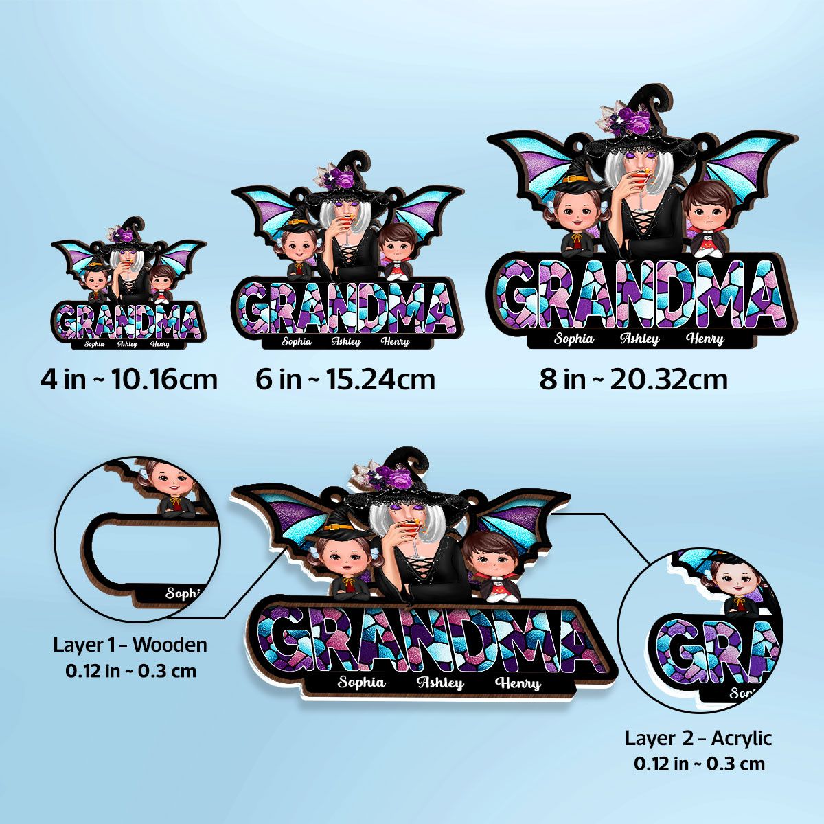 Halloween Grandma And Grandkids On Text Personalized Suncatcher  ORHA2208