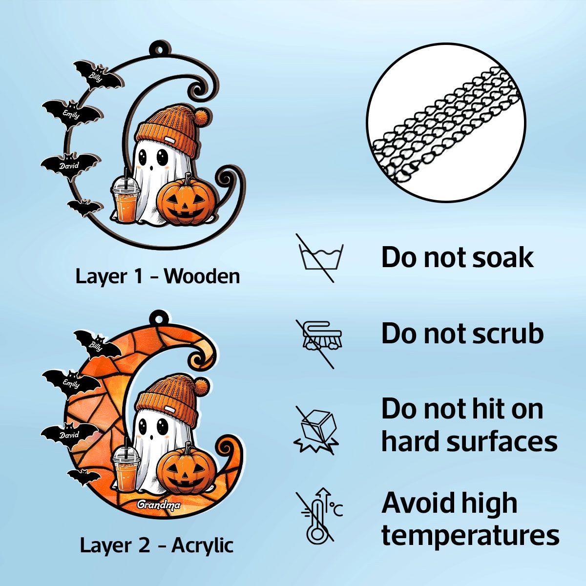 Halloween Grandma Boo & Bats Kids On Moon Personalized Suncatcher, Gift For Grandma  ORHA2208