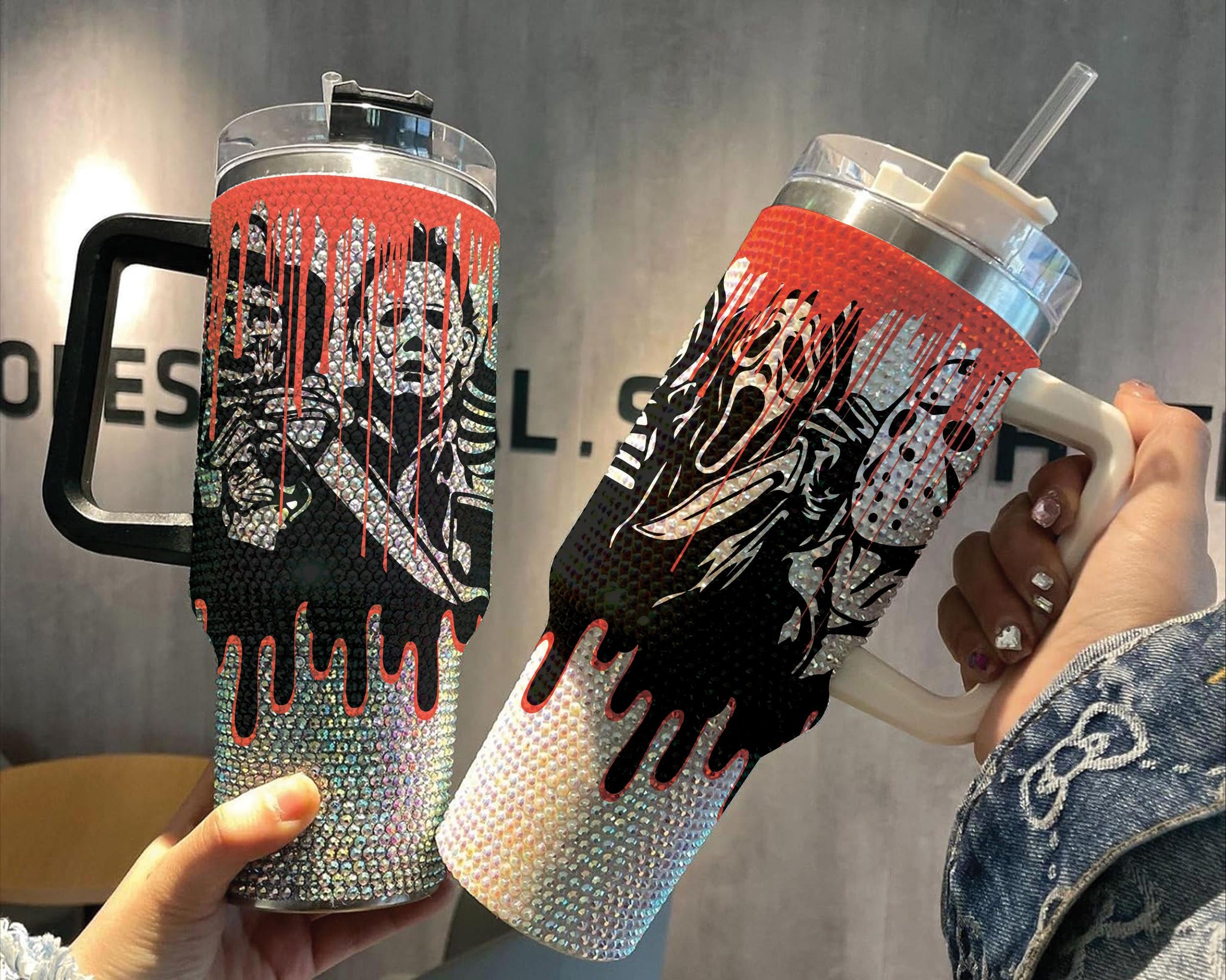 Halloween Horror Movie Characters Tumbler 40oz, Horror Bling Ghost 40oz Cup with Lid and Straw, Horror Friends Halloween Creepy Tumblers TUM2708