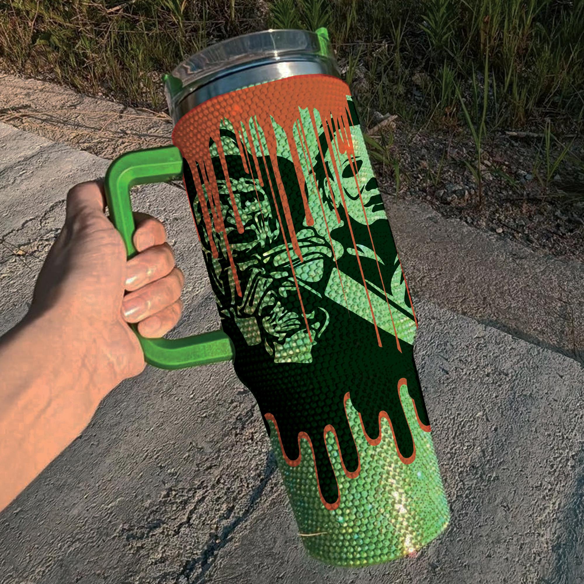 Halloween Horror Movie Characters Tumbler 40oz, Horror Bling Ghost 40oz Cup with Lid and Straw, Horror Friends Halloween Creepy Tumblers TUM2708