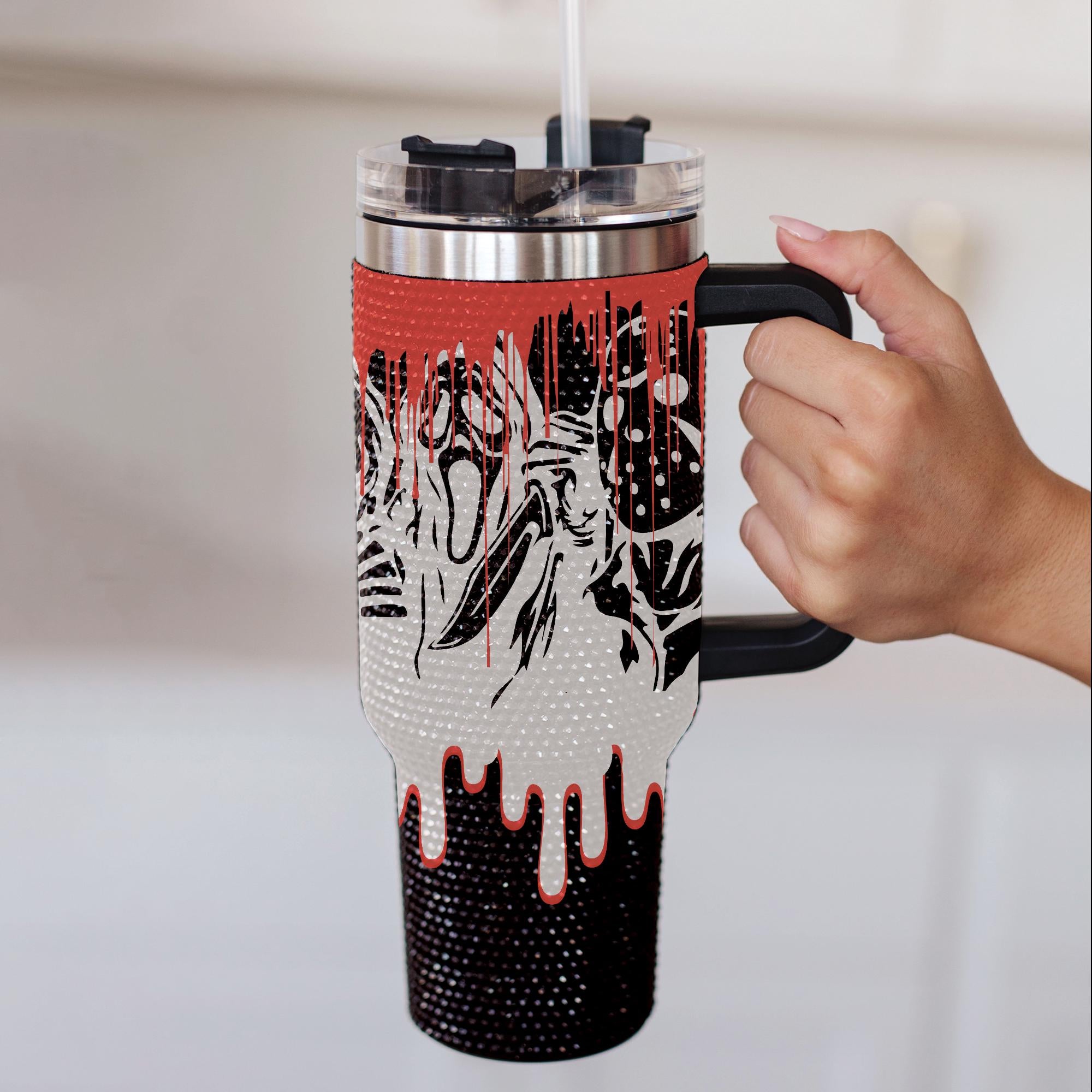 Halloween Horror Movie Characters Tumbler 40oz, Horror Bling Ghost 40oz Cup with Lid and Straw, Horror Friends Halloween Creepy Tumblers TUM2708