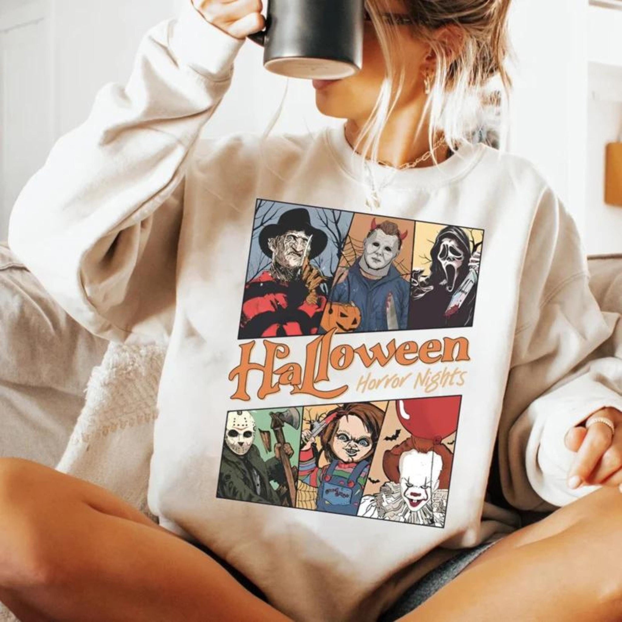 Halloween Horror Nights Sweatshirt, Vintage Halloween Movie Crewneck, Horror T-shirt, Halloween Horror Movie Sweatshirts Trendy  Halloween TD2907 05