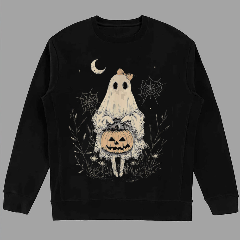 Halloween Lace Ghost T Shirt, Spooky Coquette T-Shirt, Girly Ghost Orange Bow T Shirt v4, Lacey Ghost Tee pooky Season Top Outfit