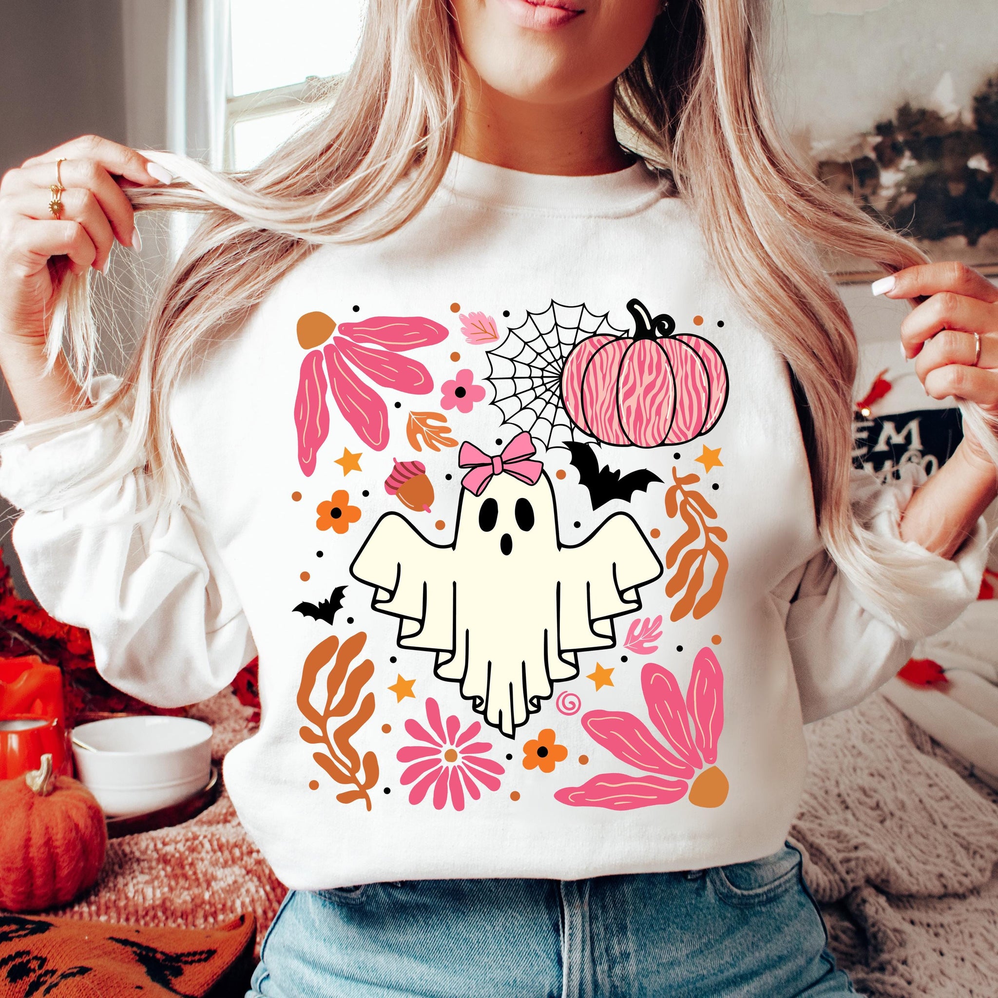 Halloween Pink Ghost Png, Leopard Pink Pumpkin Png, Boho Floral Fall Png, Halloween Png, Autumn Vibes Png, Spooky Season Png, Coquette Png SCU