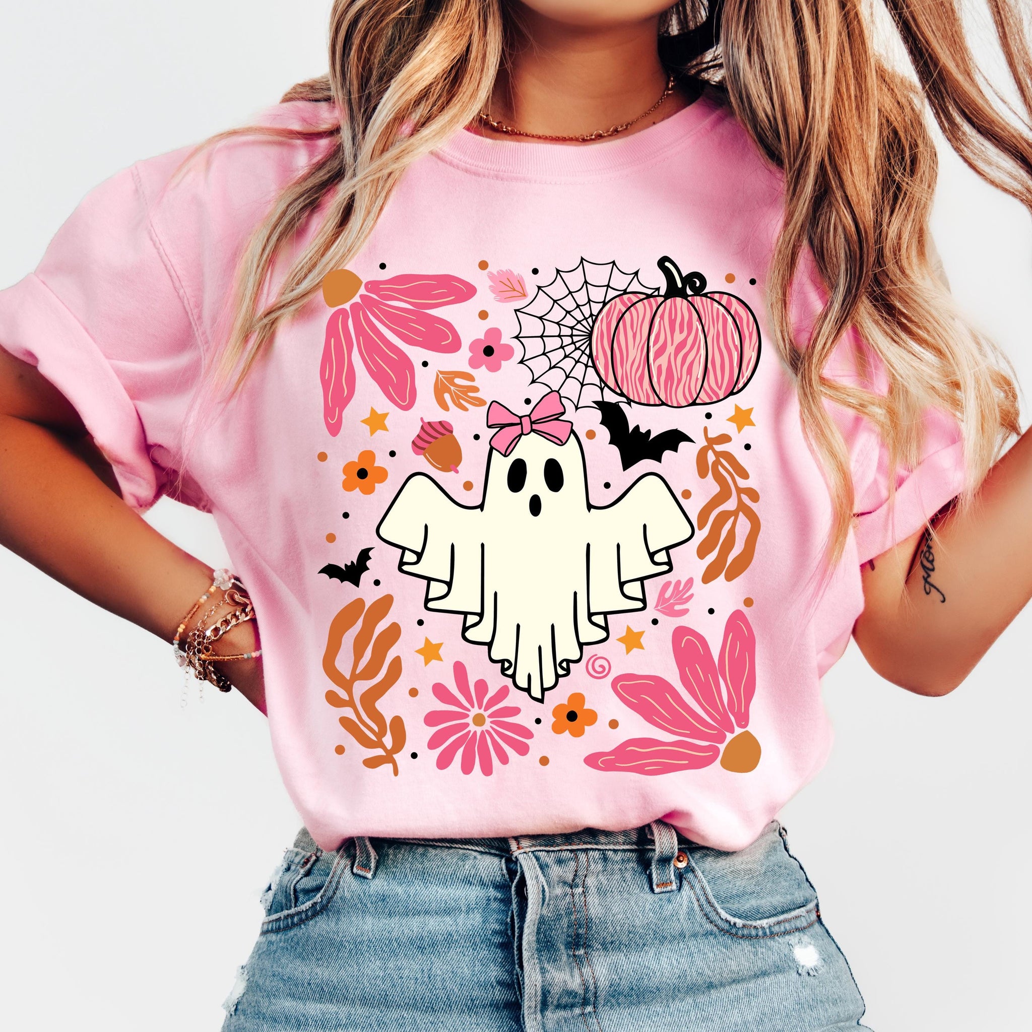 Halloween Pink Ghost Png, Leopard Pink Pumpkin Png, Boho Floral Fall Png, Halloween Png, Autumn Vibes Png, Spooky Season Png, Coquette Png SCU