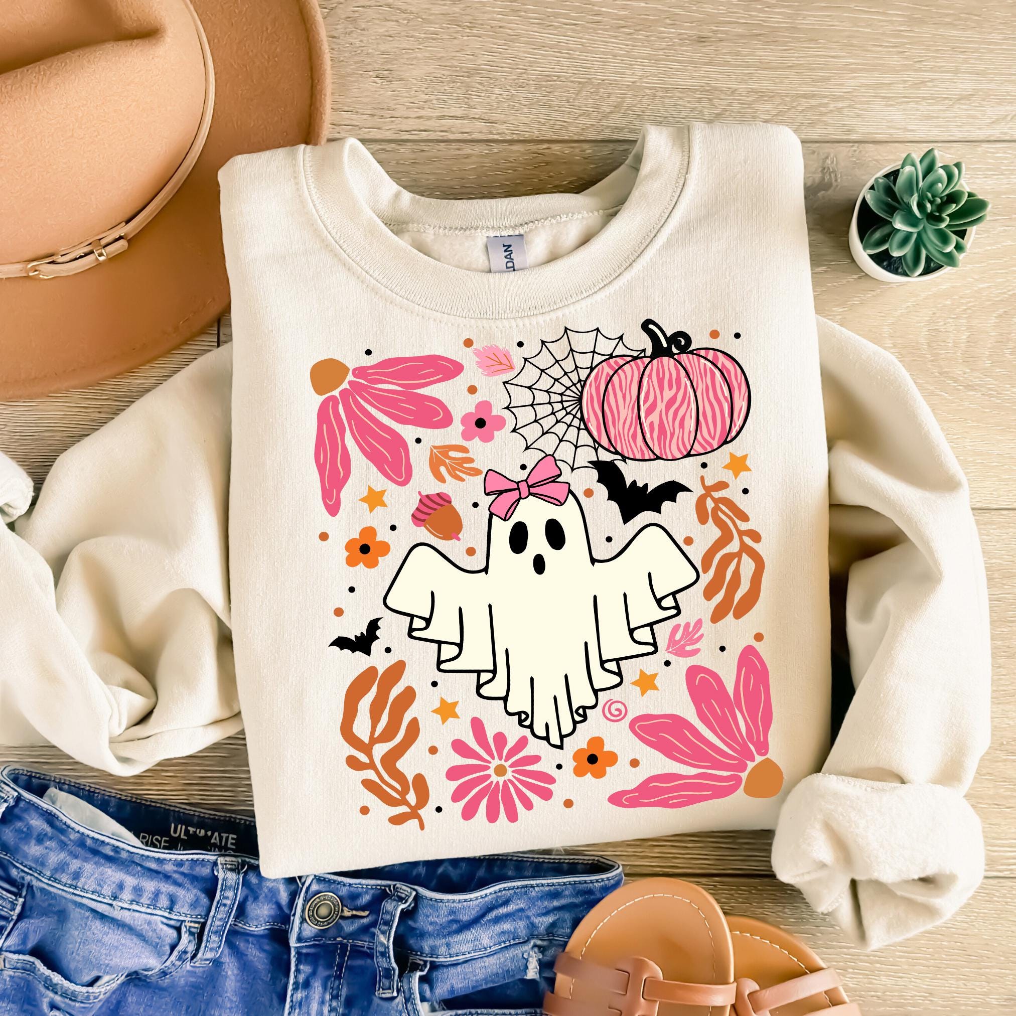 Halloween Pink Ghost Png, Leopard Pink Pumpkin Png, Boho Floral Fall Png, Halloween Png, Autumn Vibes Png, Spooky Season Png, Coquette Png SCU