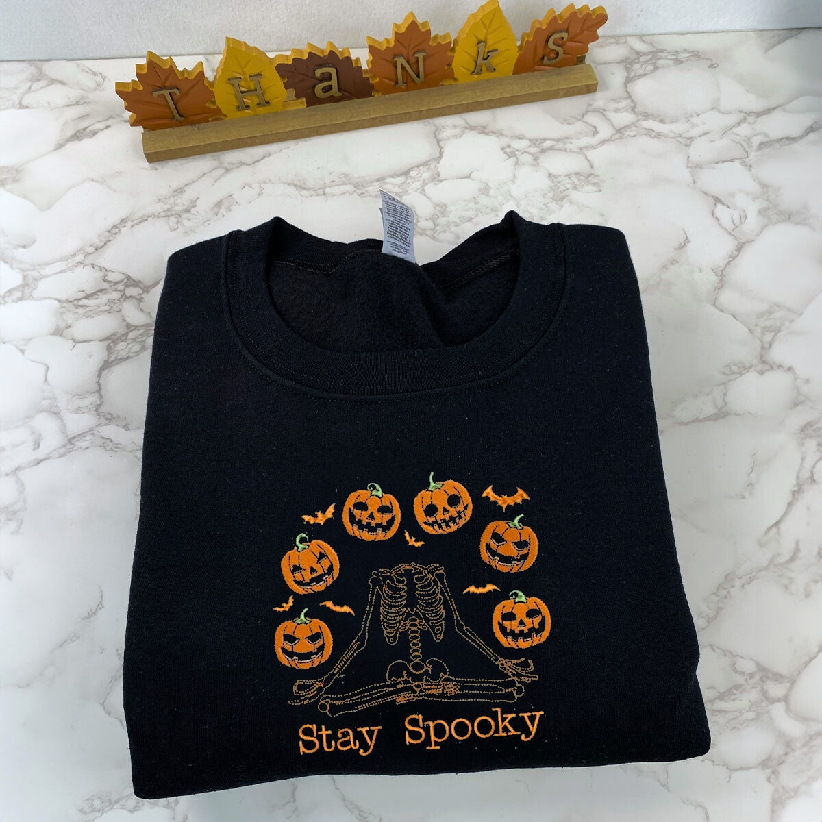 Halloween Pumpkin Sweatshirt, Embroidered Skeleton Hoodie EMHA2608