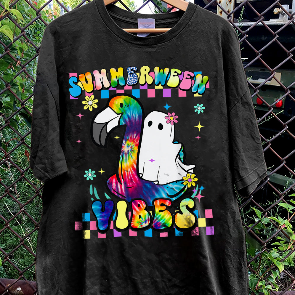Halloween Summerween Ghost On A Pool Funny Spooky Summer T-Shirt