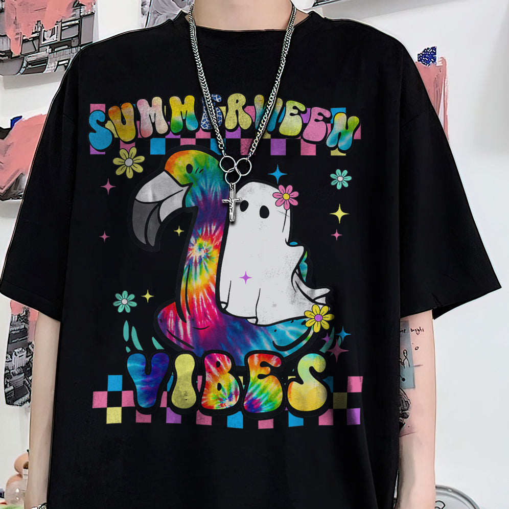 Halloween Summerween Ghost On A Pool Funny Spooky Summer T-Shirt