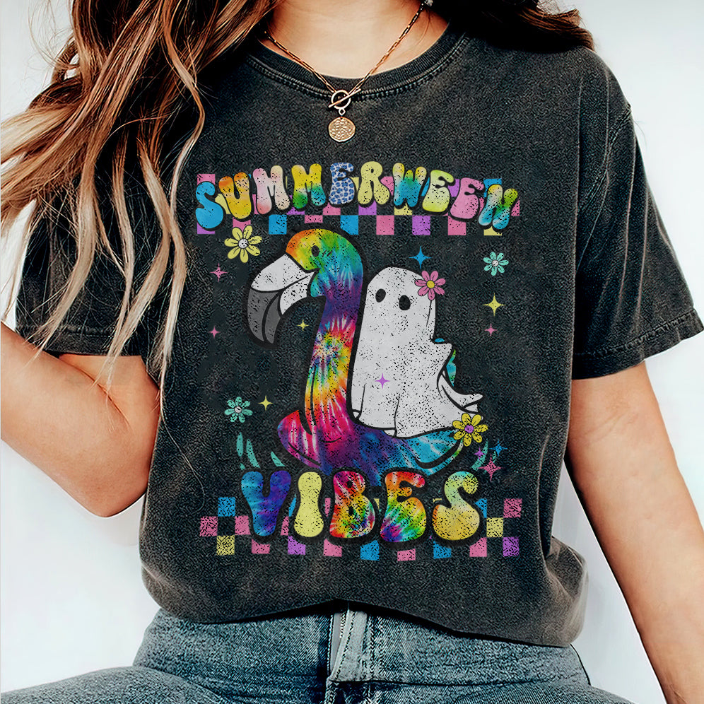 Halloween Summerween Ghost On A Pool Funny Spooky Summer T-Shirt