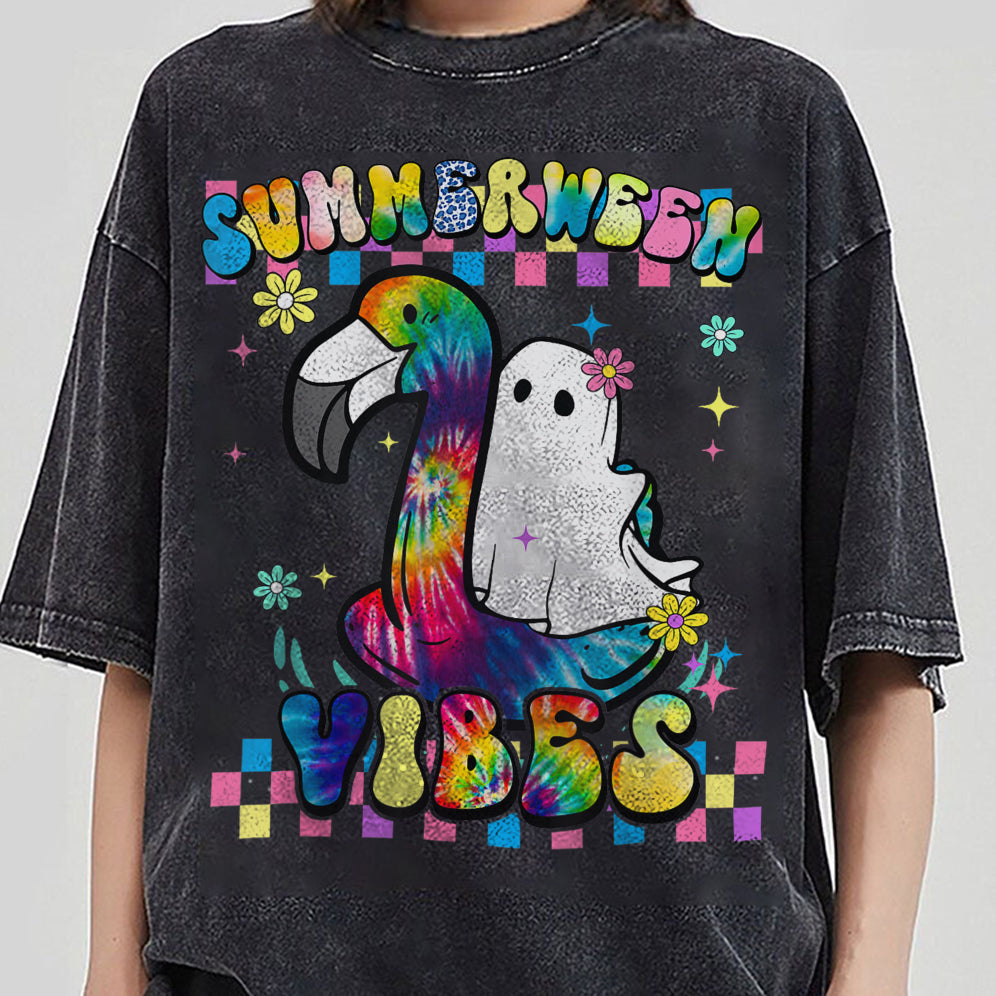 Halloween Summerween Ghost On A Pool Funny Spooky Summer T-Shirt