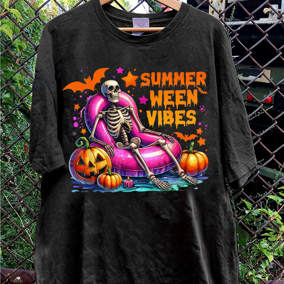 Halloween Summerween Vibes Summer Vacation Skeleton Float T-Shirt, Meme Shirt