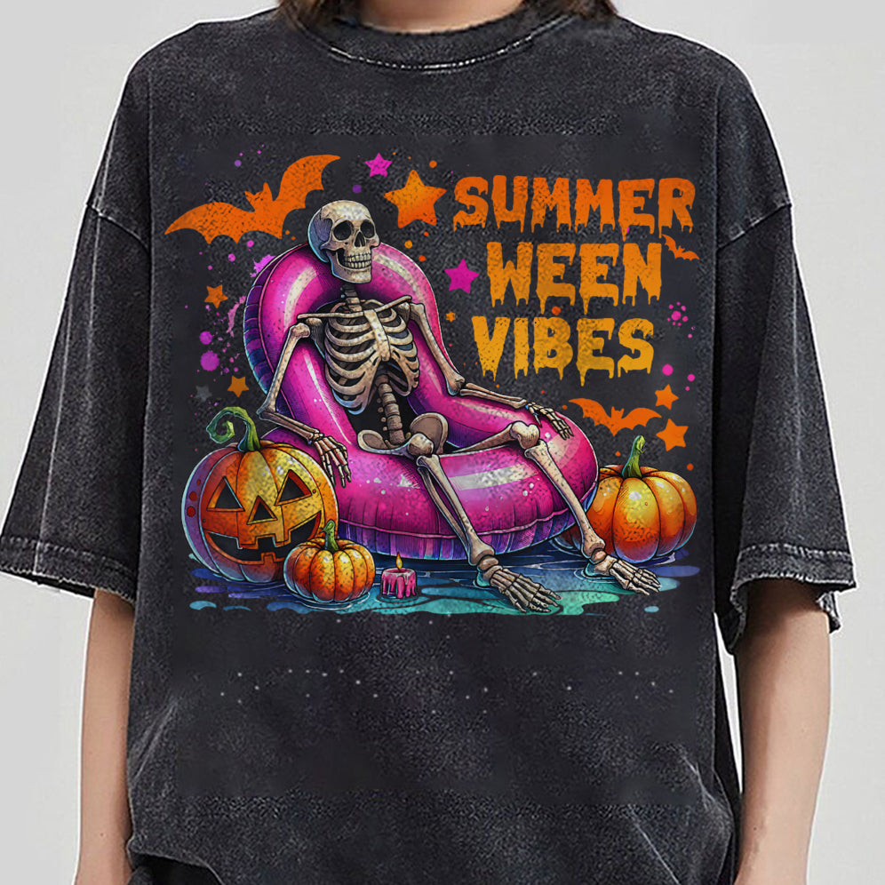 Halloween Summerween Vibes Summer Vacation Skeleton Float T-Shirt, Meme Shirt