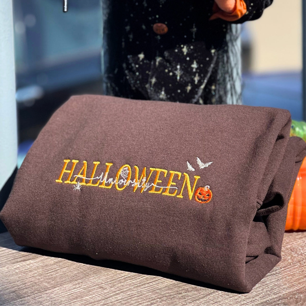 Halloween University Sweatshirt, Embroidered Halloween Hoodie with Pumkin EMHA2608