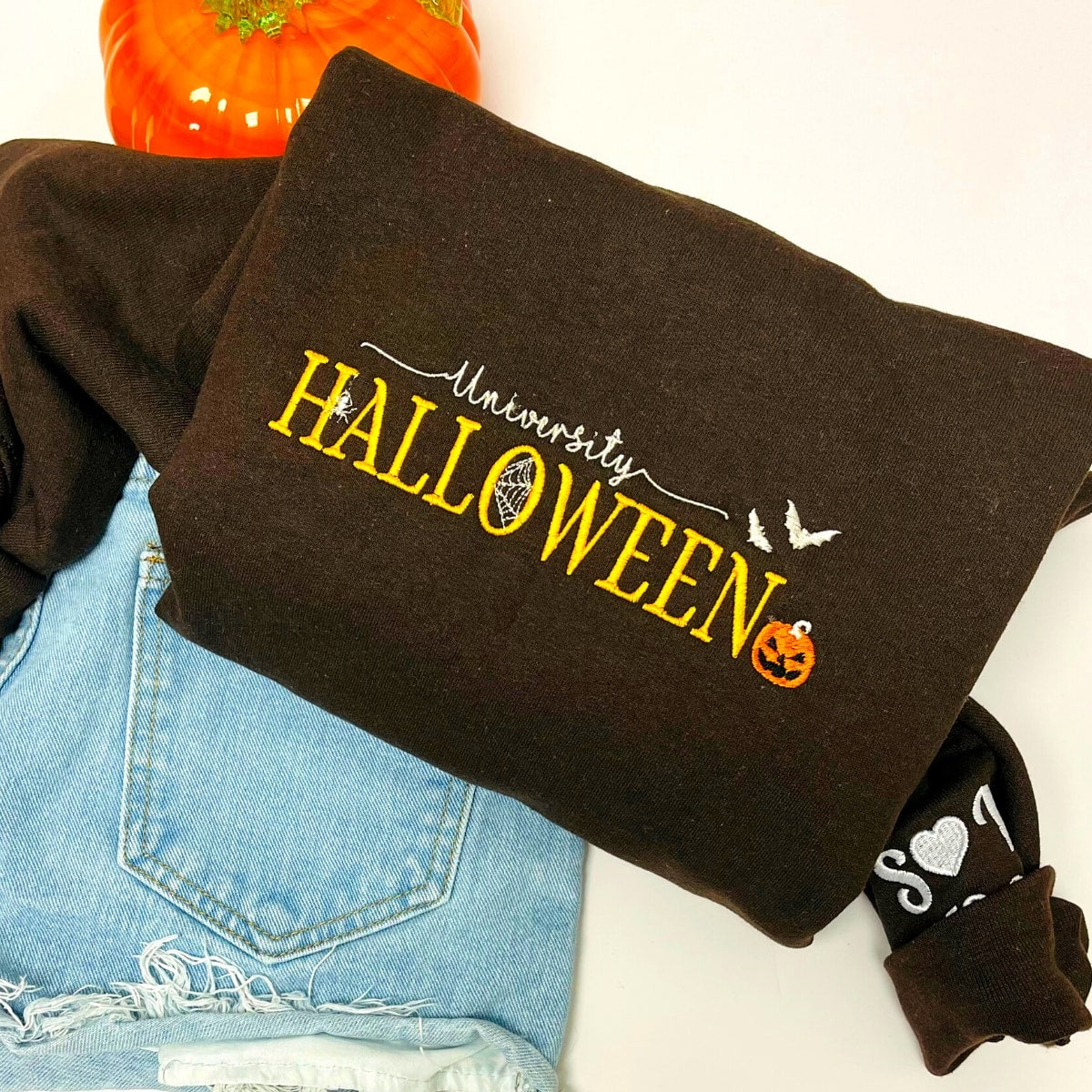 Halloween University Sweatshirt, Embroidered Halloween Hoodie with Pumkin EMHA2608