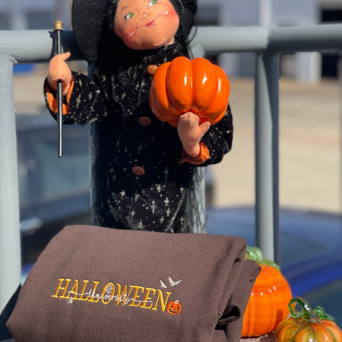 Halloween University Sweatshirt, Embroidered Halloween Hoodie with Pumkin EMHA2608