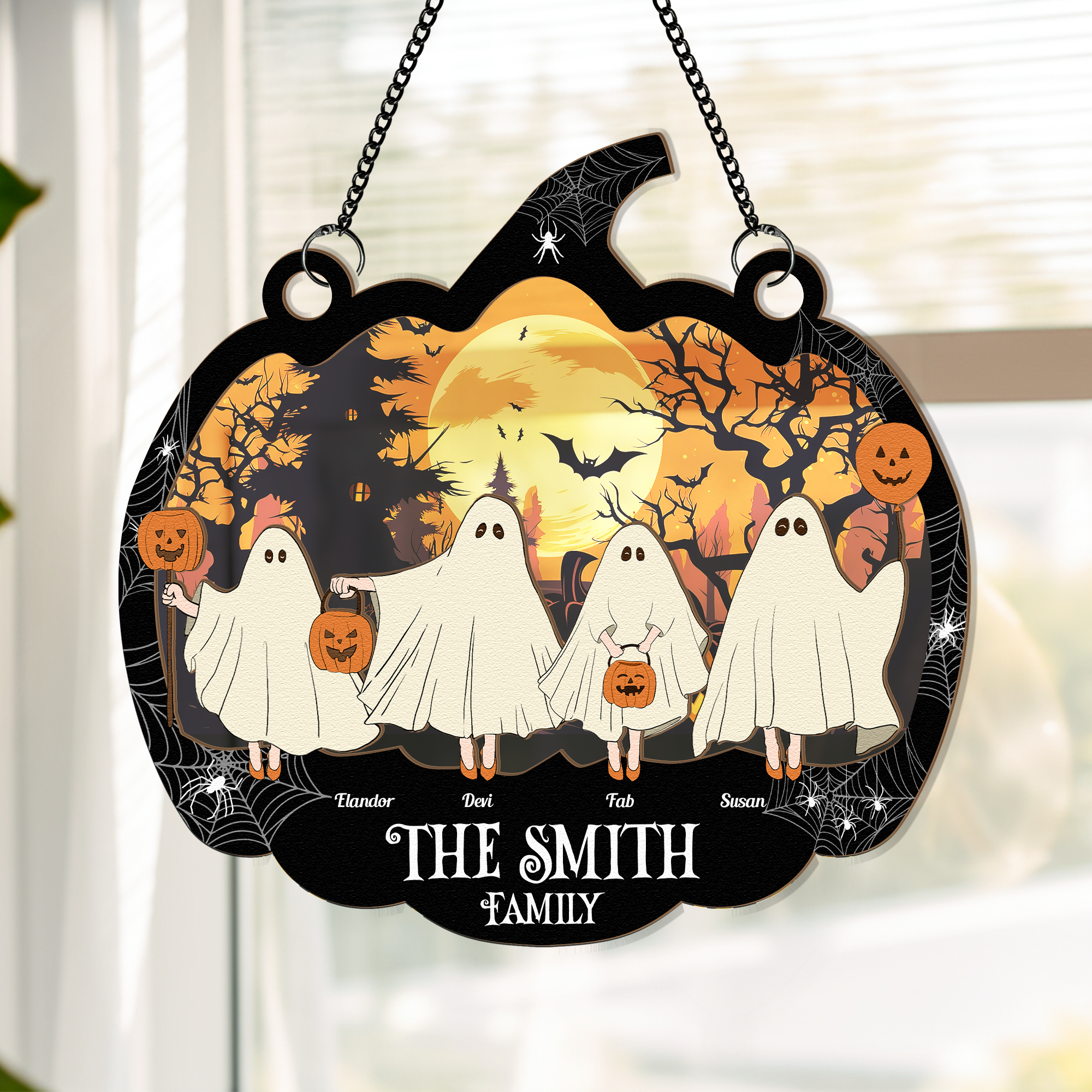 Happy Ghost Family Halloween - Personalized Window Hanging Suncatcher Ornament  ORHA2208